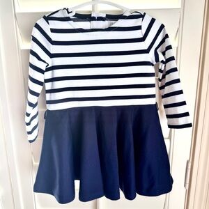 Ralph Lauren Baby Girl 9M Navy Stripe Dress Long Sleeve Nautical